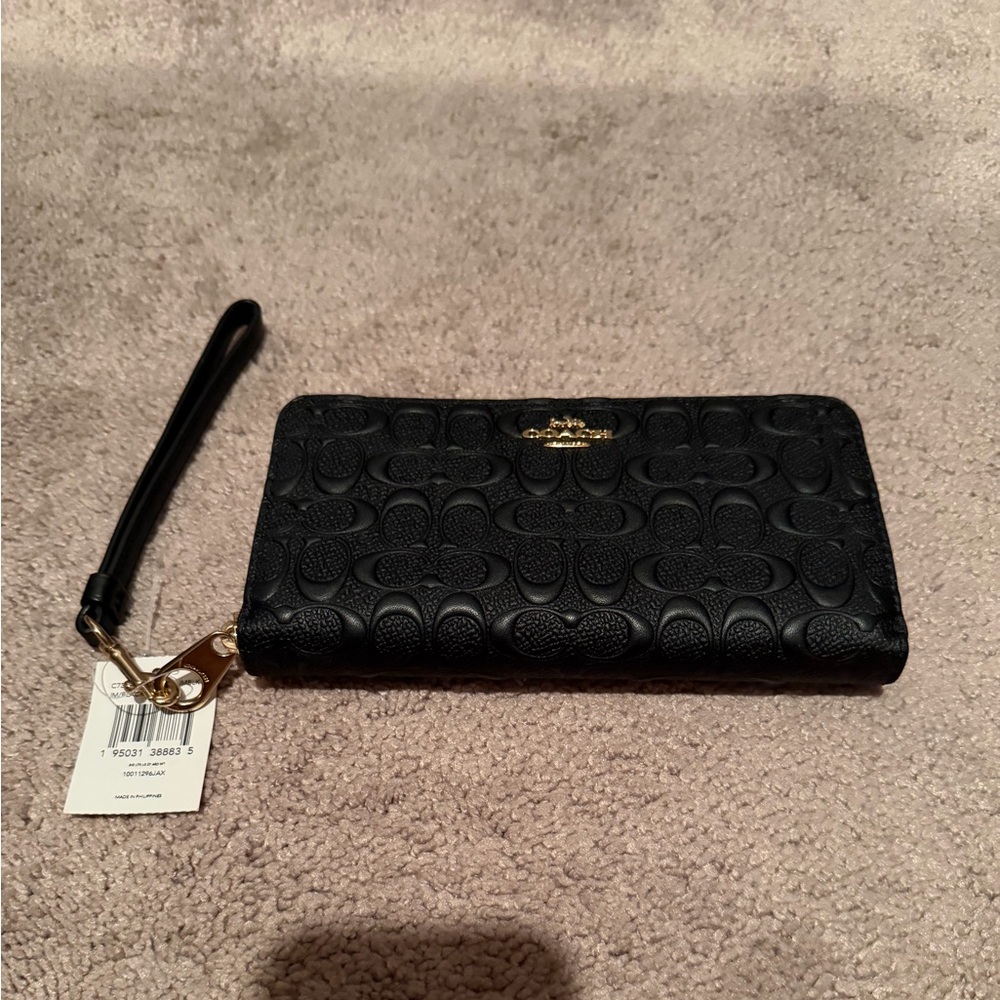 Coach Embossed Black Wristlet